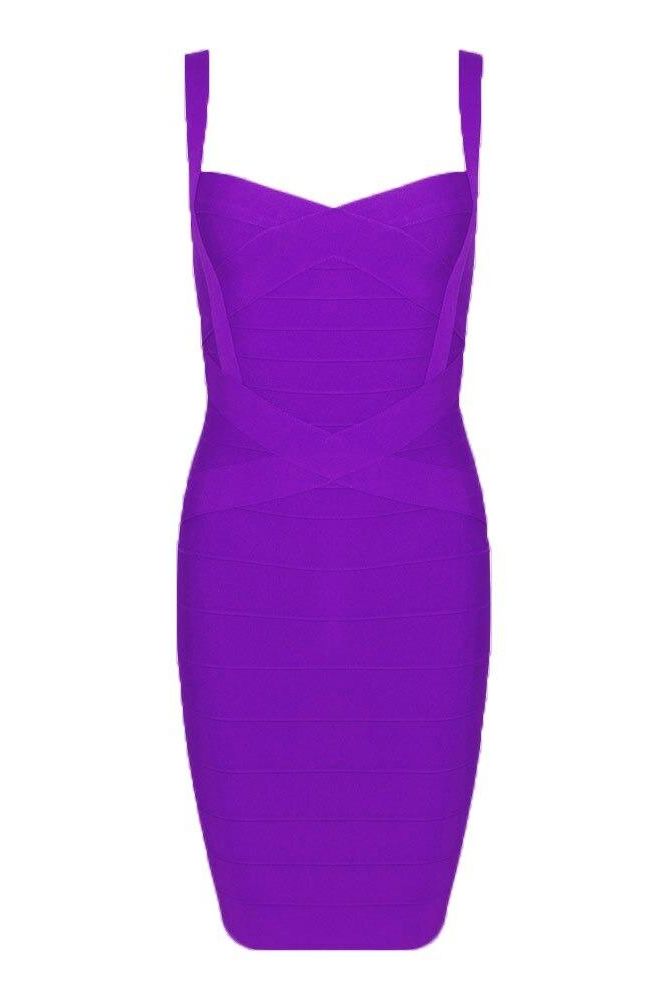 Woman wearing a figure flattering Heidi Bandage Mini Dress - Plum Purple Bodycon Collection