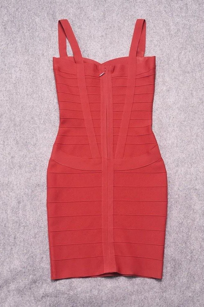 Woman wearing a figure flattering Heidi Bandage Mini Dress - Red Wine Bodycon Collection