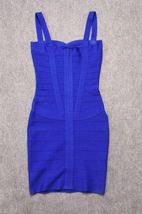 Woman wearing a figure flattering Heidi Bandage Mini Dress - Royal Blue Bodycon Collection