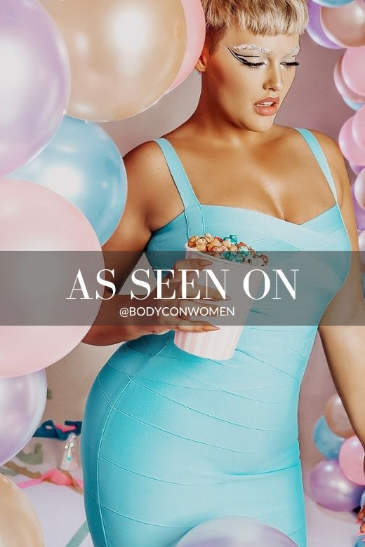 Woman wearing a figure flattering Heidi Bandage Mini Dress - Sky Blue Bodycon Collection