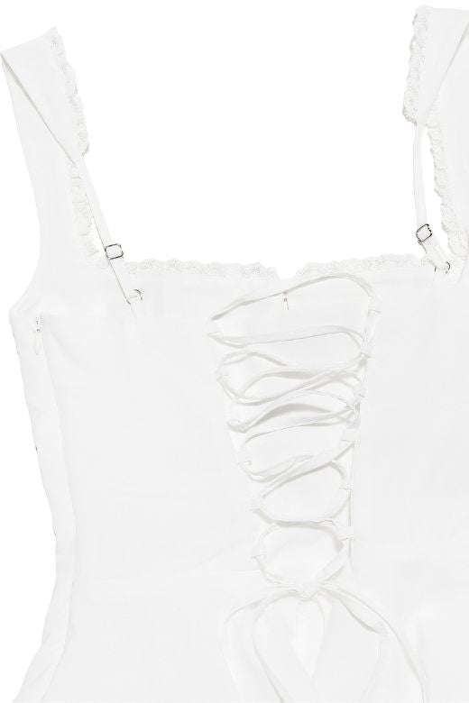 Woman wearing a figure flattering Adelyn Bodycon Mini Dress - Pearl White BODYCON COLLECTION