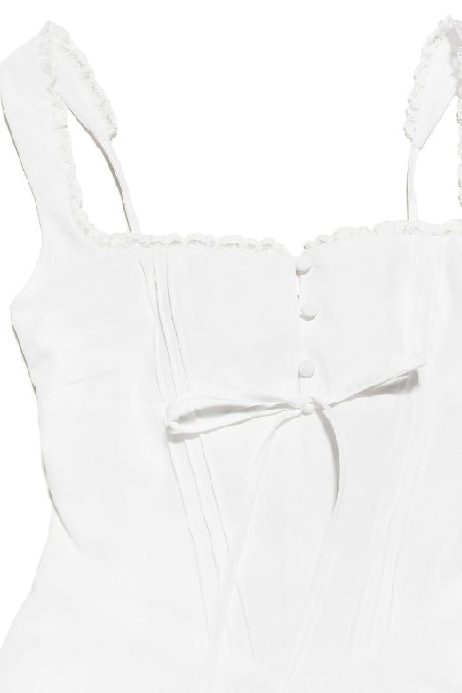 Woman wearing a figure flattering Adelyn Bodycon Mini Dress - Pearl White BODYCON COLLECTION