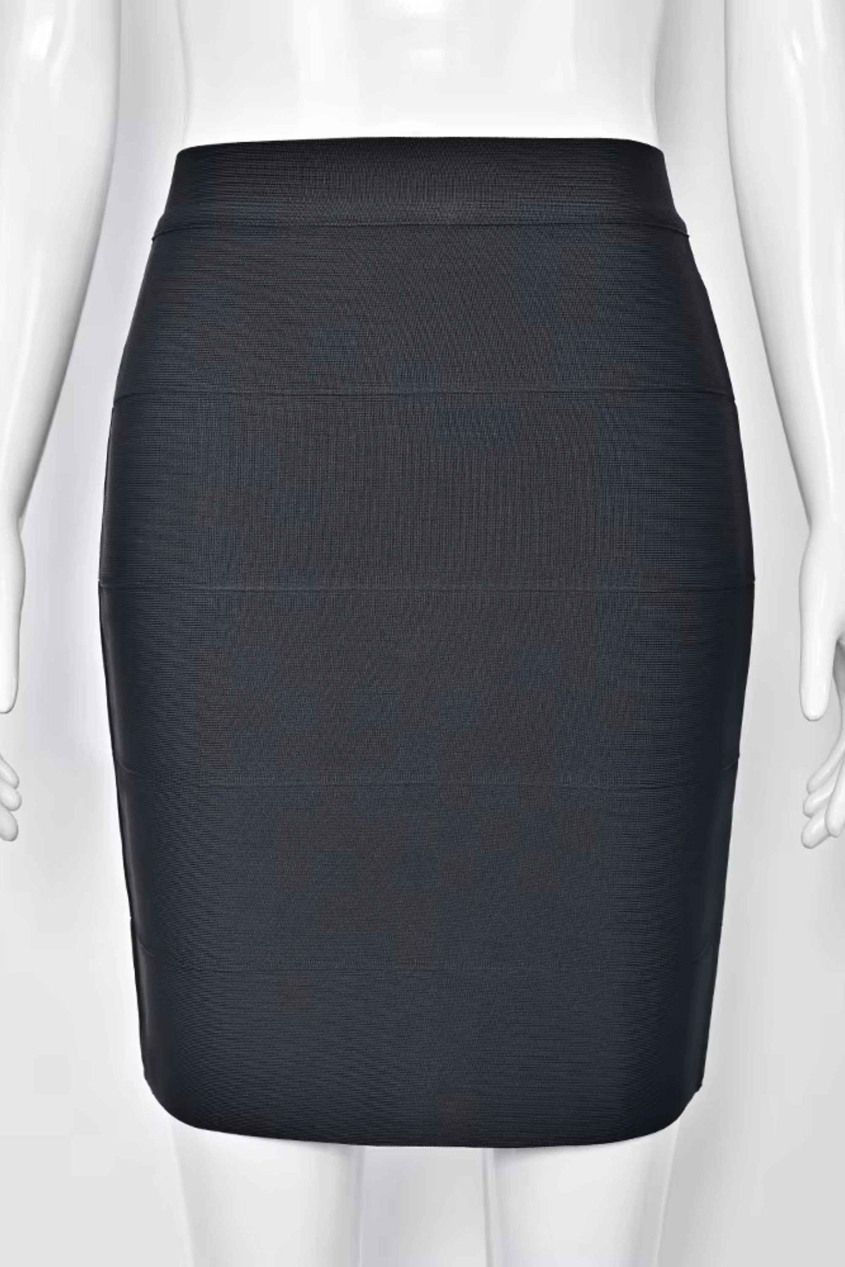 Woman wearing a figure flattering High Waist Bandage Mini Skirt - Classic Black BODYCON COLLECTION