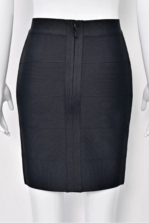 Woman wearing a figure flattering High Waist Bandage Mini Skirt - Classic Black BODYCON COLLECTION