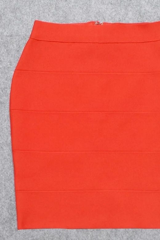 Woman wearing a figure flattering High Waist Bandage Mini Skirt - Lipstick Red BODYCON COLLECTION