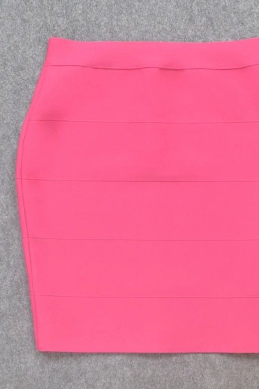 Woman wearing a figure flattering High Waist Bandage Striped Mini Skirt - Hot Pink BODYCON COLLECTION
