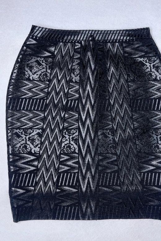 Woman wearing a figure flattering High Waist Metallic Mini Skirt - Classic Black BODYCON COLLECTION