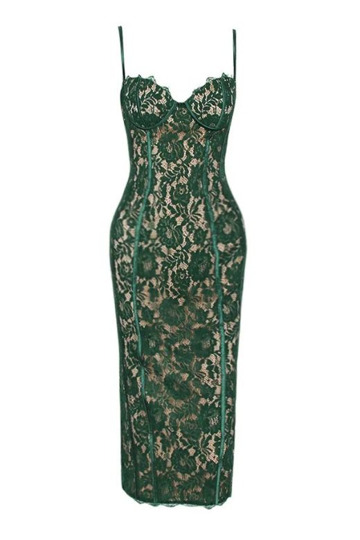 Woman wearing a figure flattering Honor Bodycon Midi Dress - Emerald Green BODYCON COLLECTION