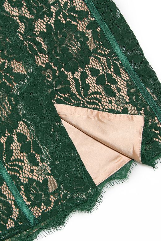 Woman wearing a figure flattering Honor Bodycon Midi Dress - Emerald Green BODYCON COLLECTION