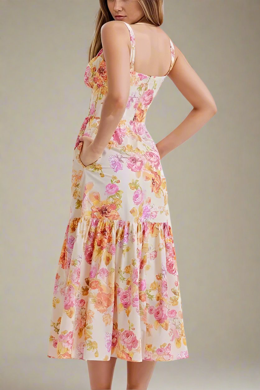 Woman wearing a figure flattering Imogen Bodycon Day Midi Dress - Dusty Pink BODYCON COLLECTION