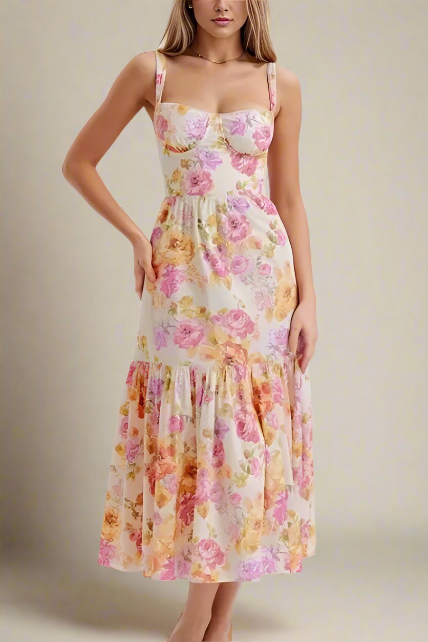 Woman wearing a figure flattering Imogen Bodycon Day Midi Dress - Dusty Pink BODYCON COLLECTION