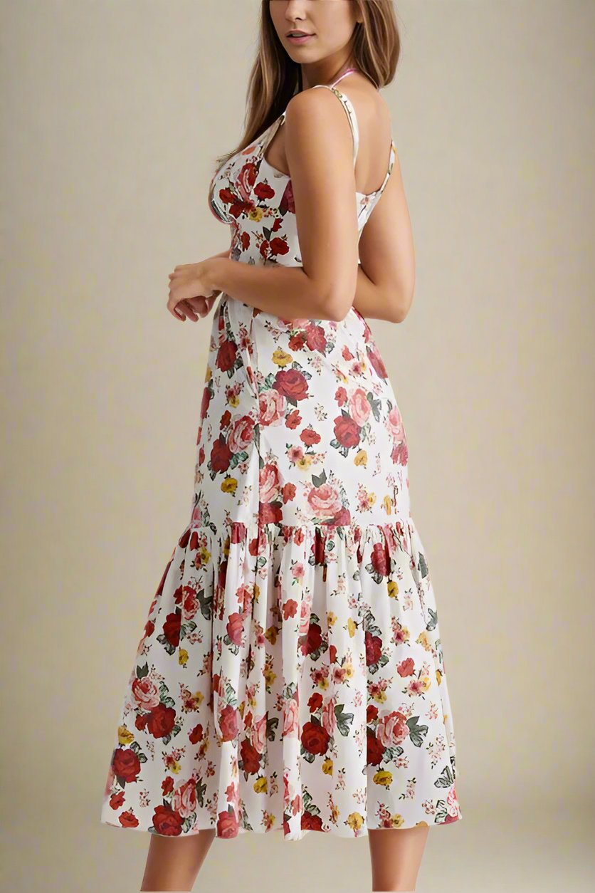 Woman wearing a figure flattering Imogen Bodycon Day Midi Dress - Red Wine BODYCON COLLECTION