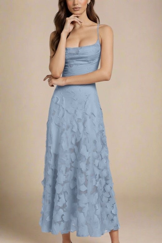 Woman wearing a figure flattering Ivy Bodycon Maxi Dress - Baby Blue BODYCON COLLECTION