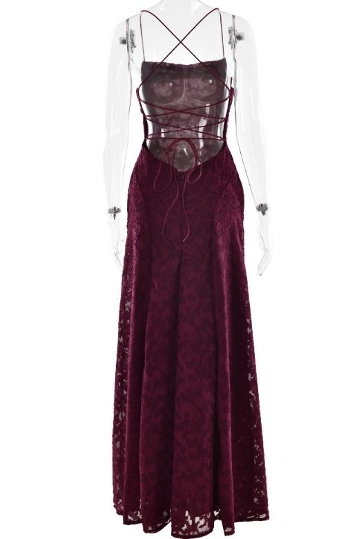 Woman wearing a figure flattering Ivy Bodycon Maxi Dress - Red Wine BODYCON COLLECTION