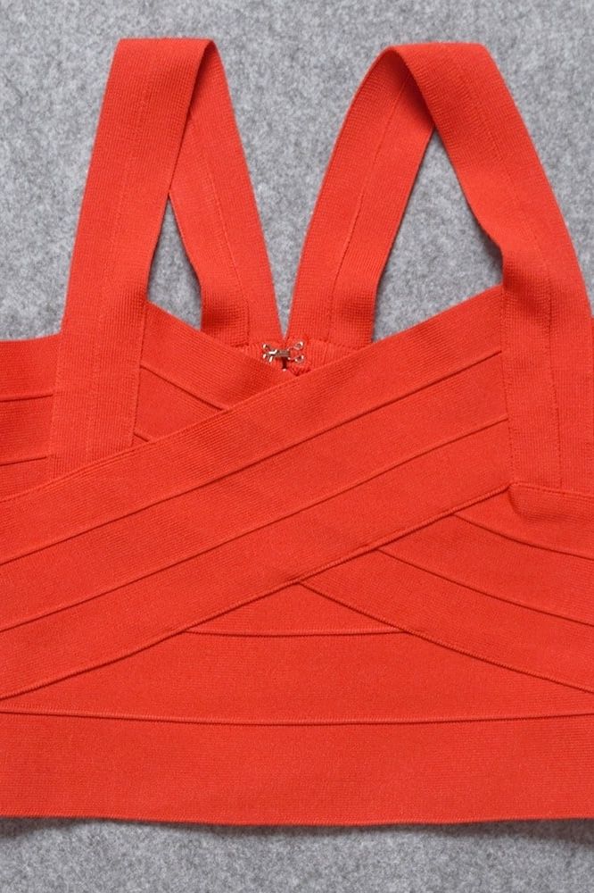 Woman wearing a figure flattering Jay Bandage Crop Top - Lipstick Red BODYCON COLLECTION