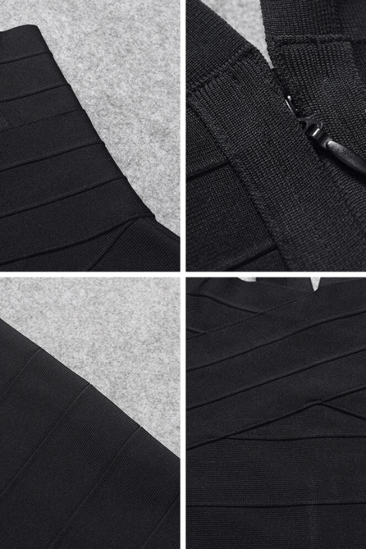 Woman wearing a figure flattering Jay Bandage Top - Classic Black BODYCON COLLECTION