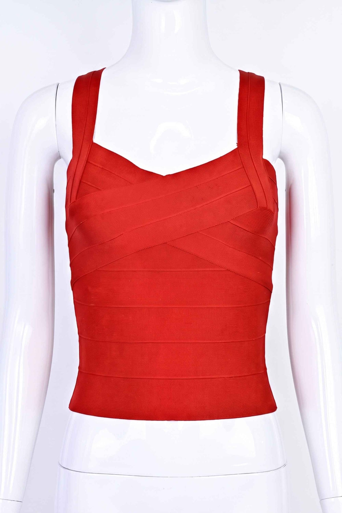 Woman wearing a figure flattering Jay Bandage Top - Lipstick Red BODYCON COLLECTION
