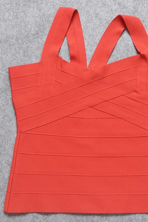 Woman wearing a figure flattering Jay Bandage Top - Lipstick Red BODYCON COLLECTION