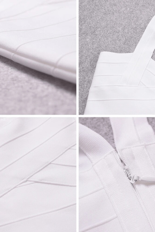 Woman wearing a figure flattering Jay Bandage Top - Pearl White BODYCON COLLECTION