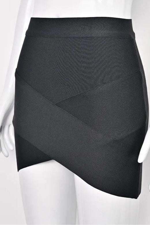 Woman wearing a figure flattering Jay High Waist Bandage Mini Skirt - Classic Black BODYCON COLLECTION