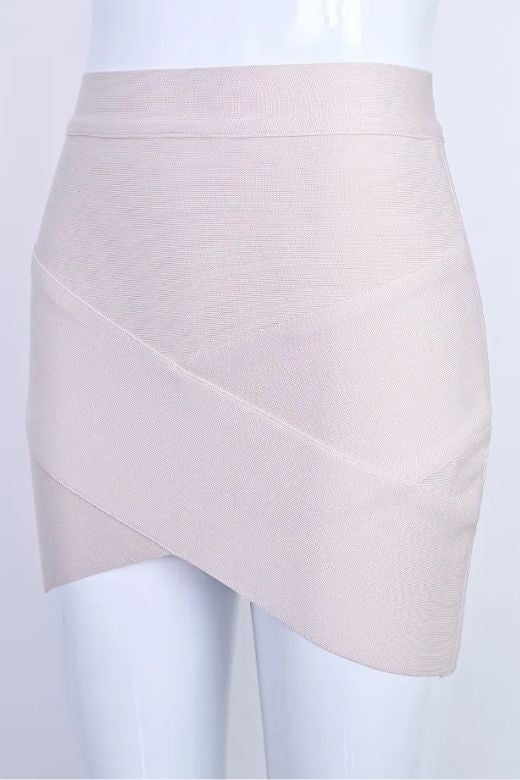 Woman wearing a figure flattering Jay High Waist Bandage Mini Skirt - Cream BODYCON COLLECTION