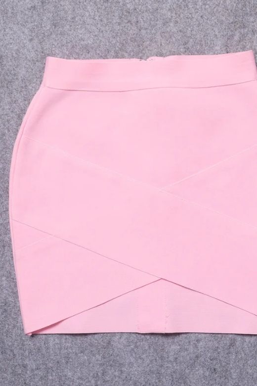 Woman wearing a figure flattering Jay High Waist Bandage Mini Skirt - Dusty Pink BODYCON COLLECTION