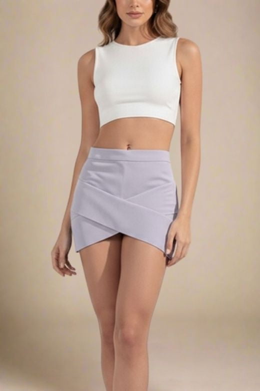 Woman wearing a figure flattering Jay High Waist Bandage Mini Skirt - Grey BODYCON COLLECTION