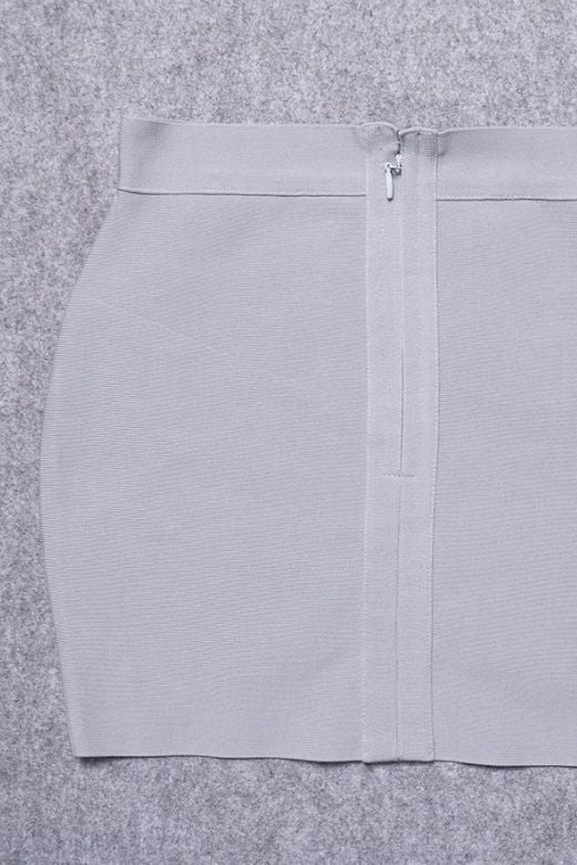 Woman wearing a figure flattering Jay High Waist Bandage Mini Skirt - Grey BODYCON COLLECTION