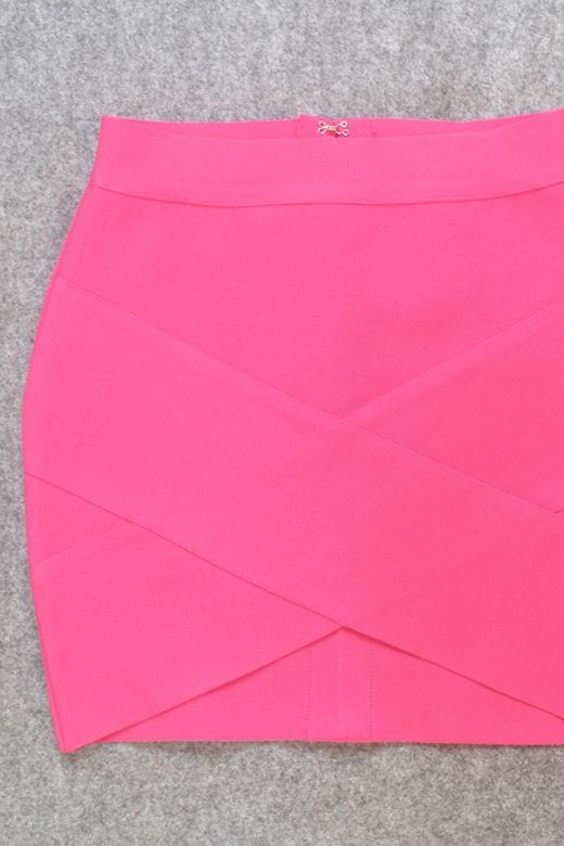 Woman wearing a figure flattering Jay High Waist Bandage Mini Skirt - Hot Pink BODYCON COLLECTION