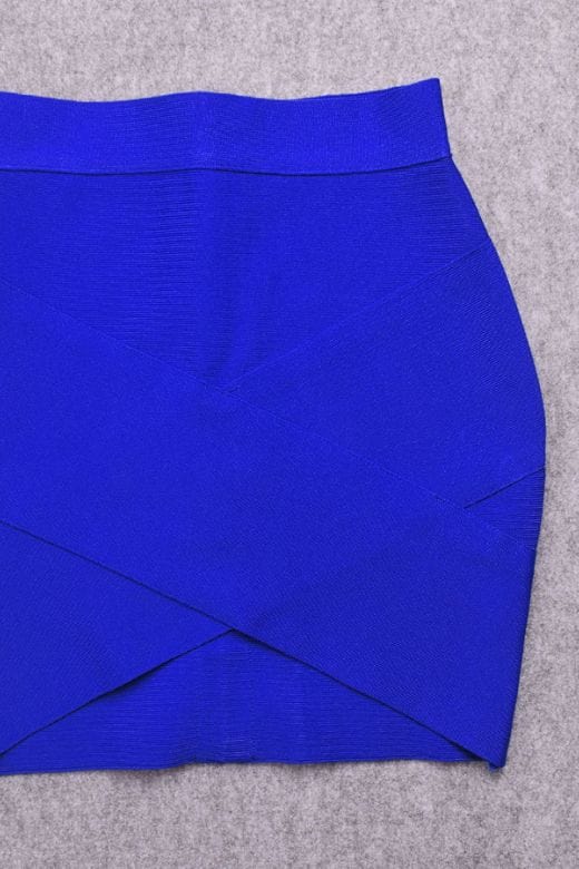 Woman wearing a figure flattering Jay High Waist Bandage Mini Skirt - Royal Blue BODYCON COLLECTION