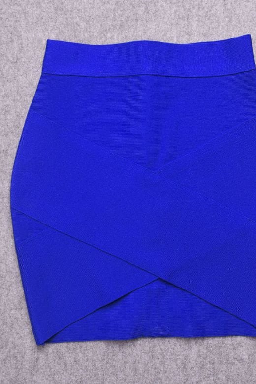 Woman wearing a figure flattering Jay High Waist Bandage Mini Skirt - Royal Blue BODYCON COLLECTION