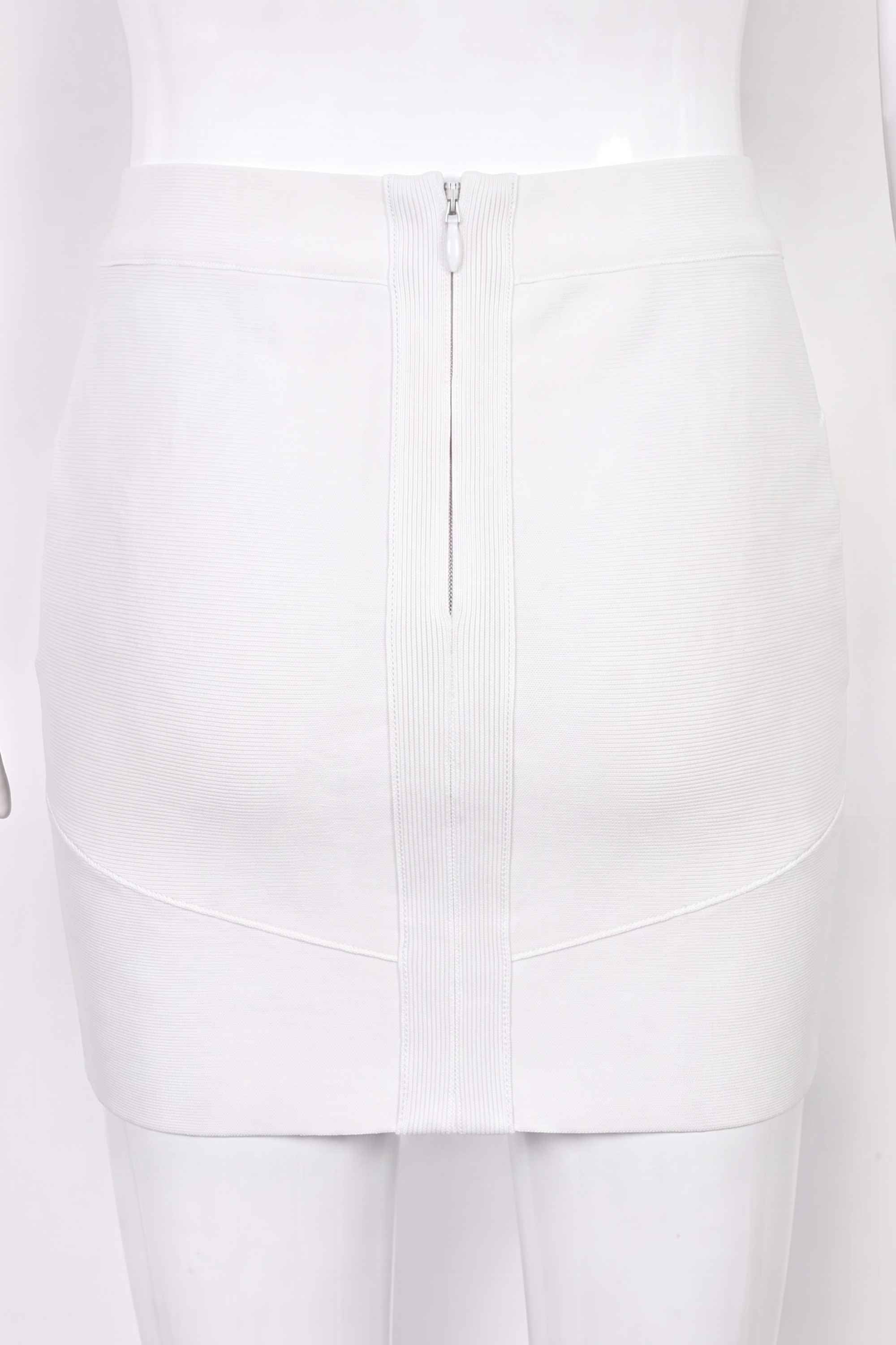 Woman wearing a figure flattering Jay High Waist Bandage Mini Skirt - White Pearl BODYCON COLLECTION