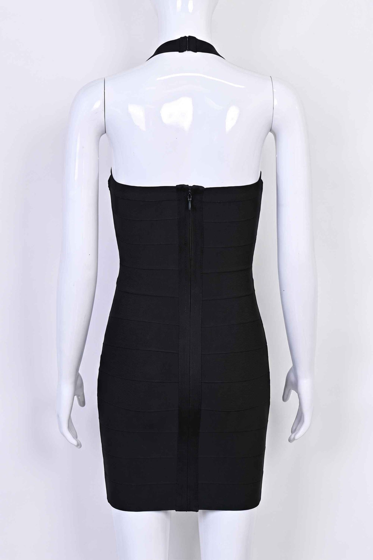 Woman wearing a figure flattering Jenna Bandage Mini Dress - Classic Black BODYCON COLLECTION Pty Ltd