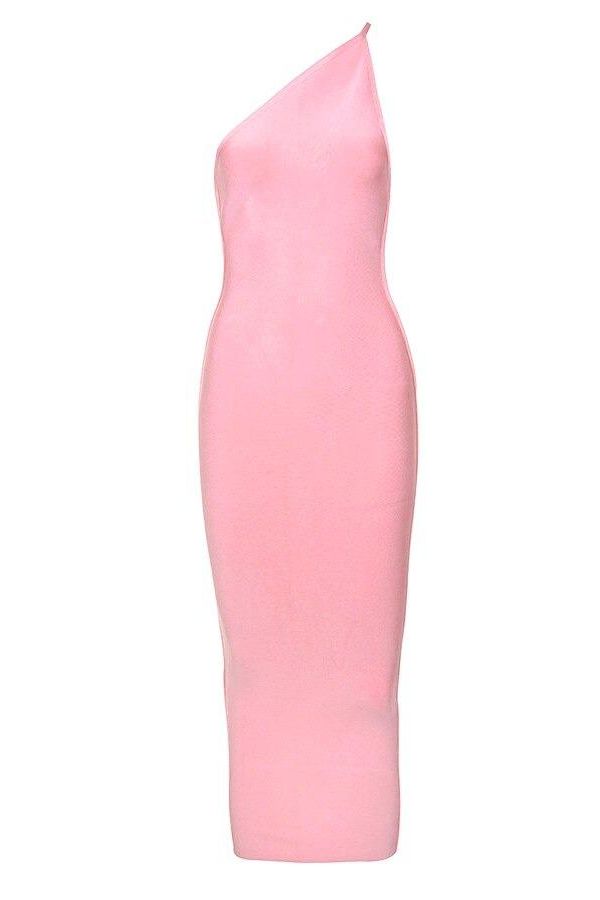 Woman wearing a figure flattering Joi Bodycon Midi Dress - Dusty Pink Bodycon Collection