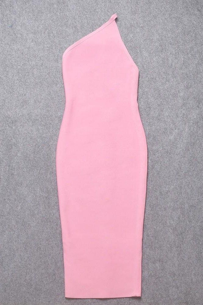 Woman wearing a figure flattering Joi Bodycon Midi Dress - Dusty Pink Bodycon Collection