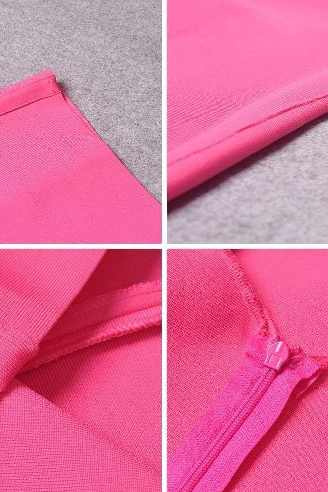 Woman wearing a figure flattering Joi Bodycon Midi Dress - Hot Pink Bodycon Collection