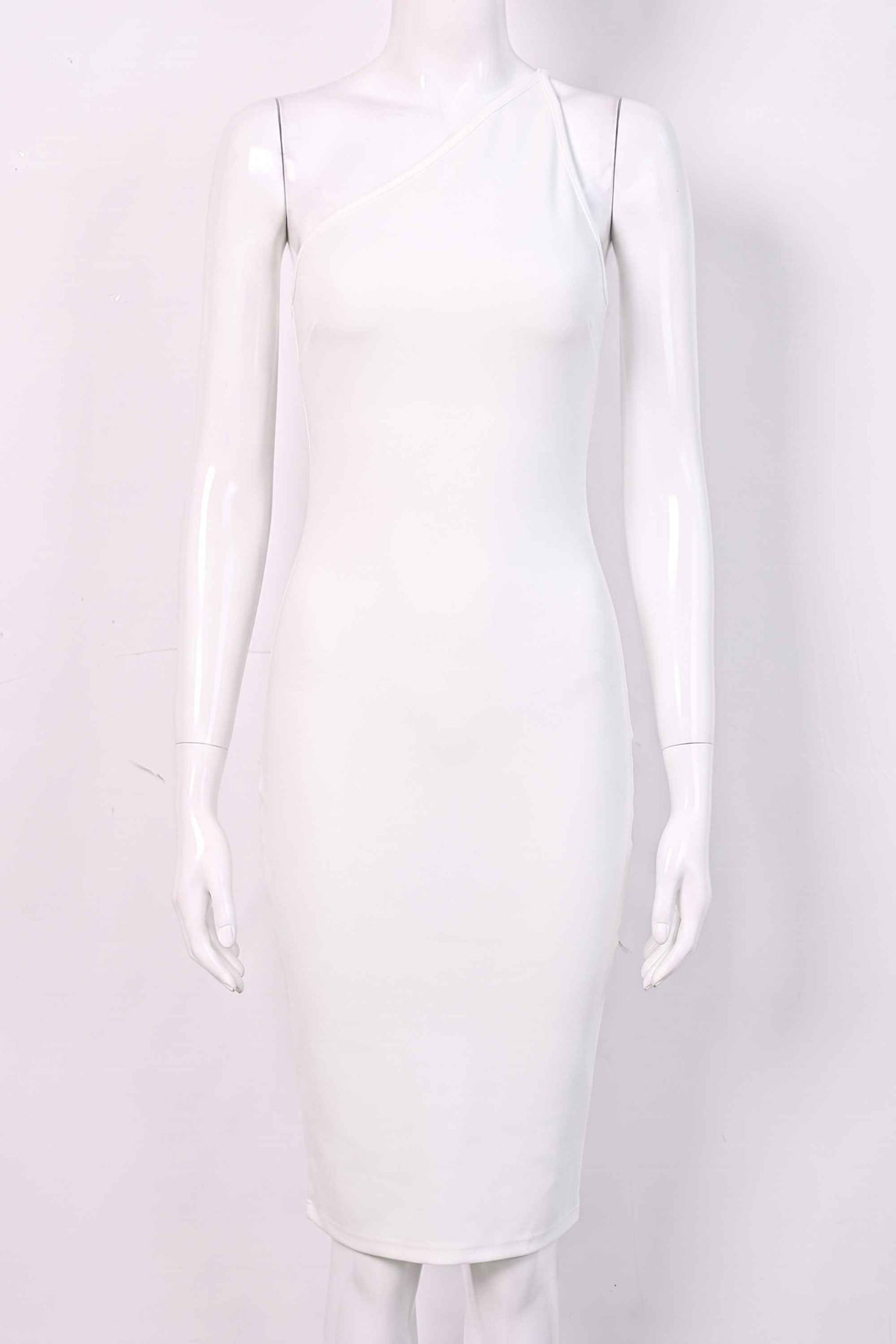 Woman wearing a figure flattering Joi Bodycon Midi Dress - Pearl White Bodycon Collection