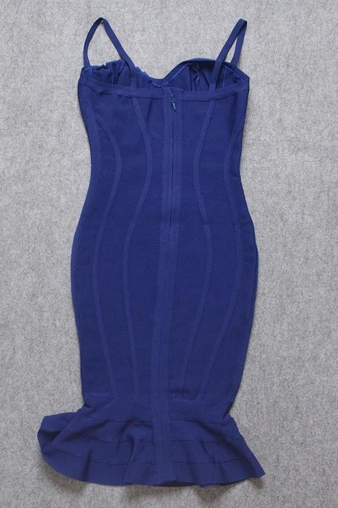 Woman wearing a figure flattering Joy Bandage Midi Dress - Royal Blue Bodycon Collection