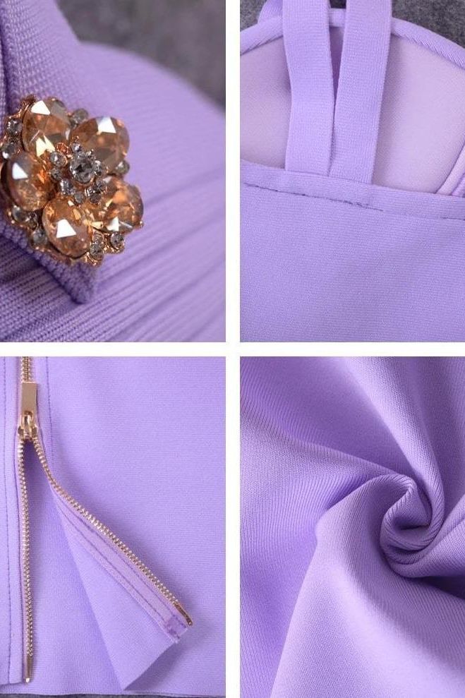 Woman wearing a figure flattering Kate Bandage Dress - Violet Bodycon Collection