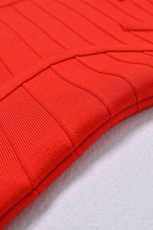 Woman wearing a figure flattering Kendall Bandage Midi Dress - Lipstick Red BODYCON COLLECTION