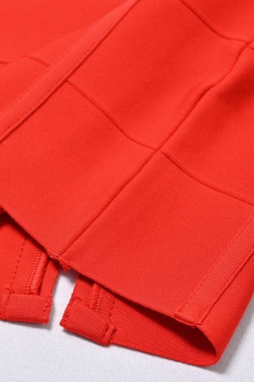 Woman wearing a figure flattering Kendall Bandage Midi Dress - Lipstick Red BODYCON COLLECTION