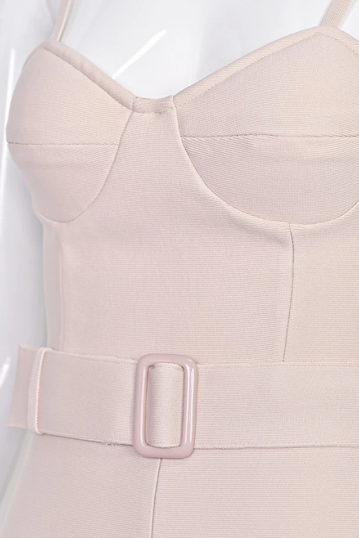 Woman wearing a figure flattering Lana Bandage Dress - Cream BODYCON COLLECTION Pty Ltd