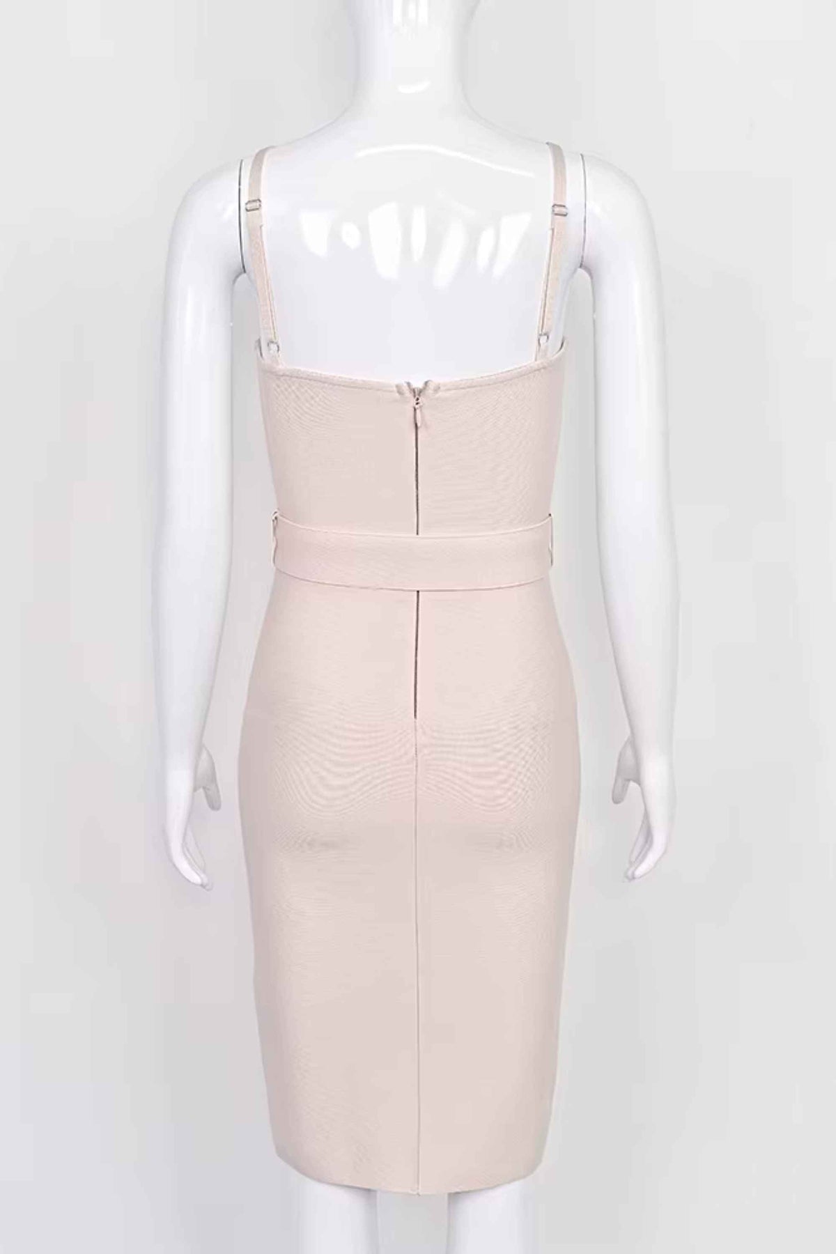 Woman wearing a figure flattering Lana Bandage Dress - Cream BODYCON COLLECTION Pty Ltd