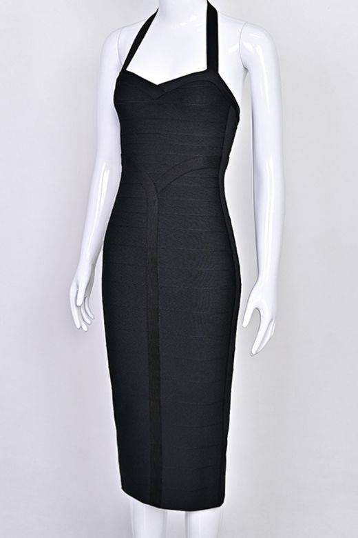 Woman wearing a figure flattering Lara Bandage Midi Dress - Classic Black BODYCON COLLECTION Pty Ltd