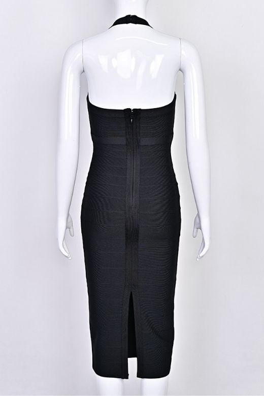 Woman wearing a figure flattering Lara Bandage Midi Dress - Classic Black BODYCON COLLECTION Pty Ltd