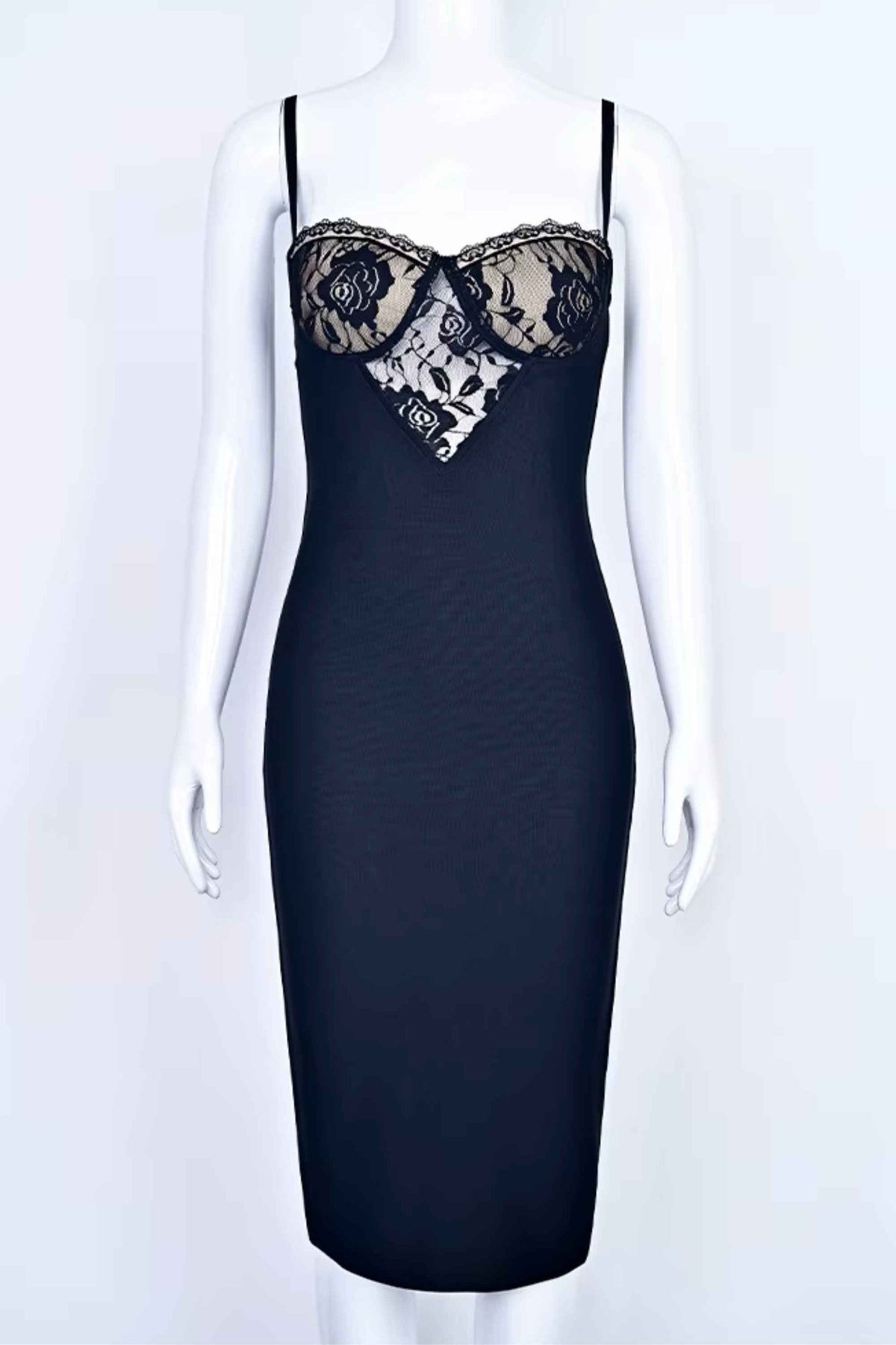 Woman wearing a figure flattering Larissa Bodycon Dress - Classic Black BODYCON COLLECTION Pty Ltd