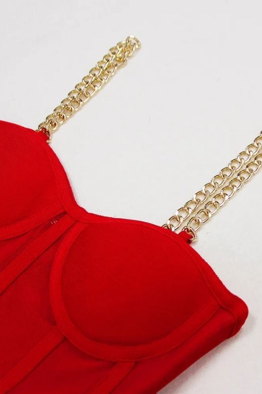 Woman wearing a figure flattering Leah Bodycon Dress - Lipstick Red Bodycon Collection