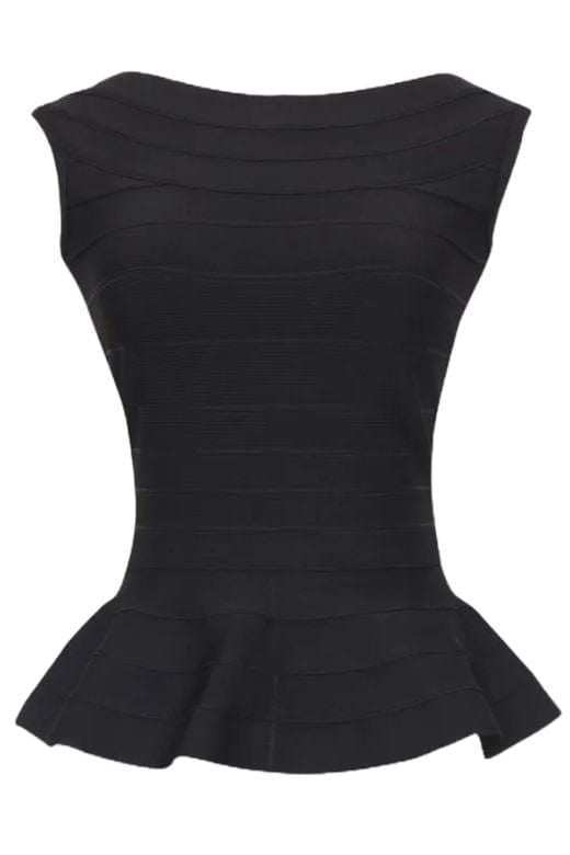 Woman wearing a figure flattering Leni Bandage Top - Classic Black BODYCON COLLECTION