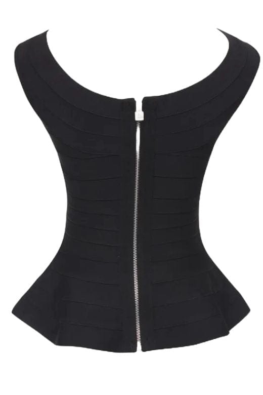 Woman wearing a figure flattering Leni Bandage Top - Classic Black BODYCON COLLECTION