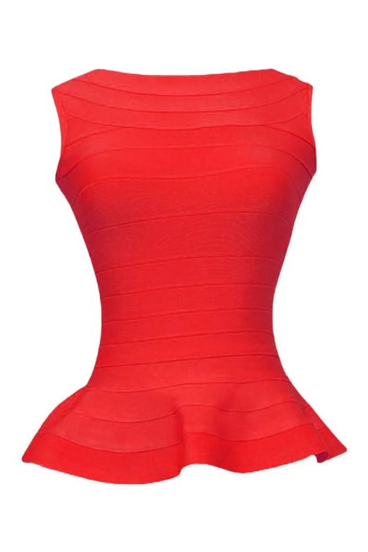 Woman wearing a figure flattering Leni Bandage Top - Lipstick Red BODYCON COLLECTION